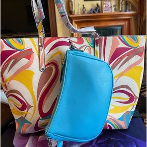 Inc NWOT  Inc colorful large tote with small mommy hand bag